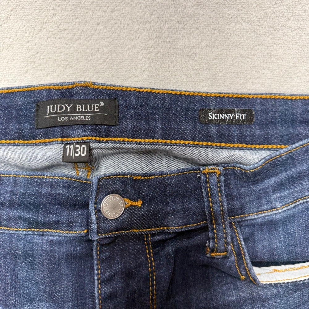 Judy Blue Indigo Skinny Jeans with Frayed Ankles - Picture 2 of 11